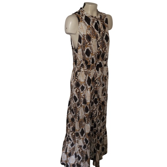 MAEVE  Snakeskin Print Maxi Dress Sleeveless Button Front Tiered Skirt High Neck - Picture 2 of 14